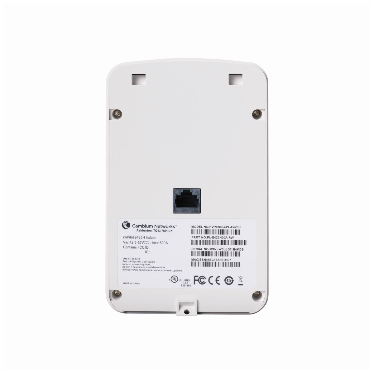 cnPilot e425H Indoor (FCC) 802.11ac wave 2, Wall plate WLAN AP w